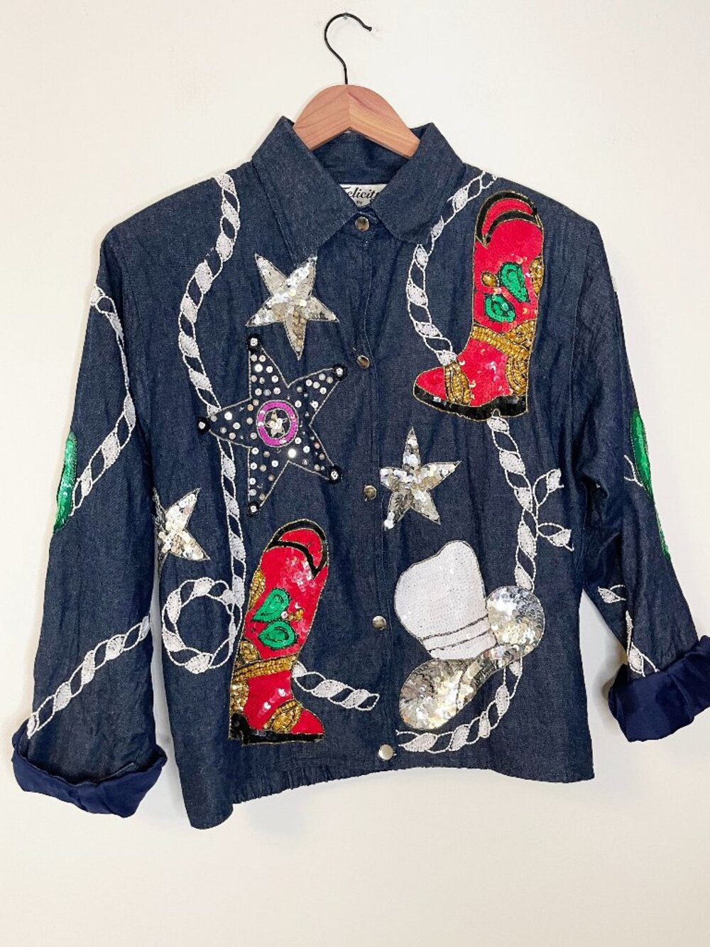 Vintage Felicity Harrison Morgan Sequin Western Jacket Cowboy Boots Small